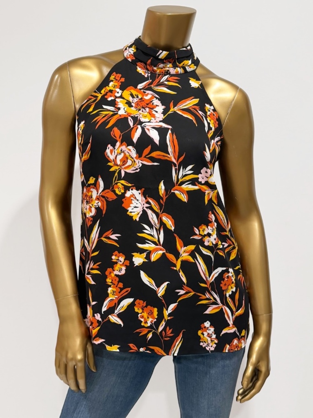 WHBM Women's Floral Print Multicolor Sleeveless Halter Neck Top Size 4